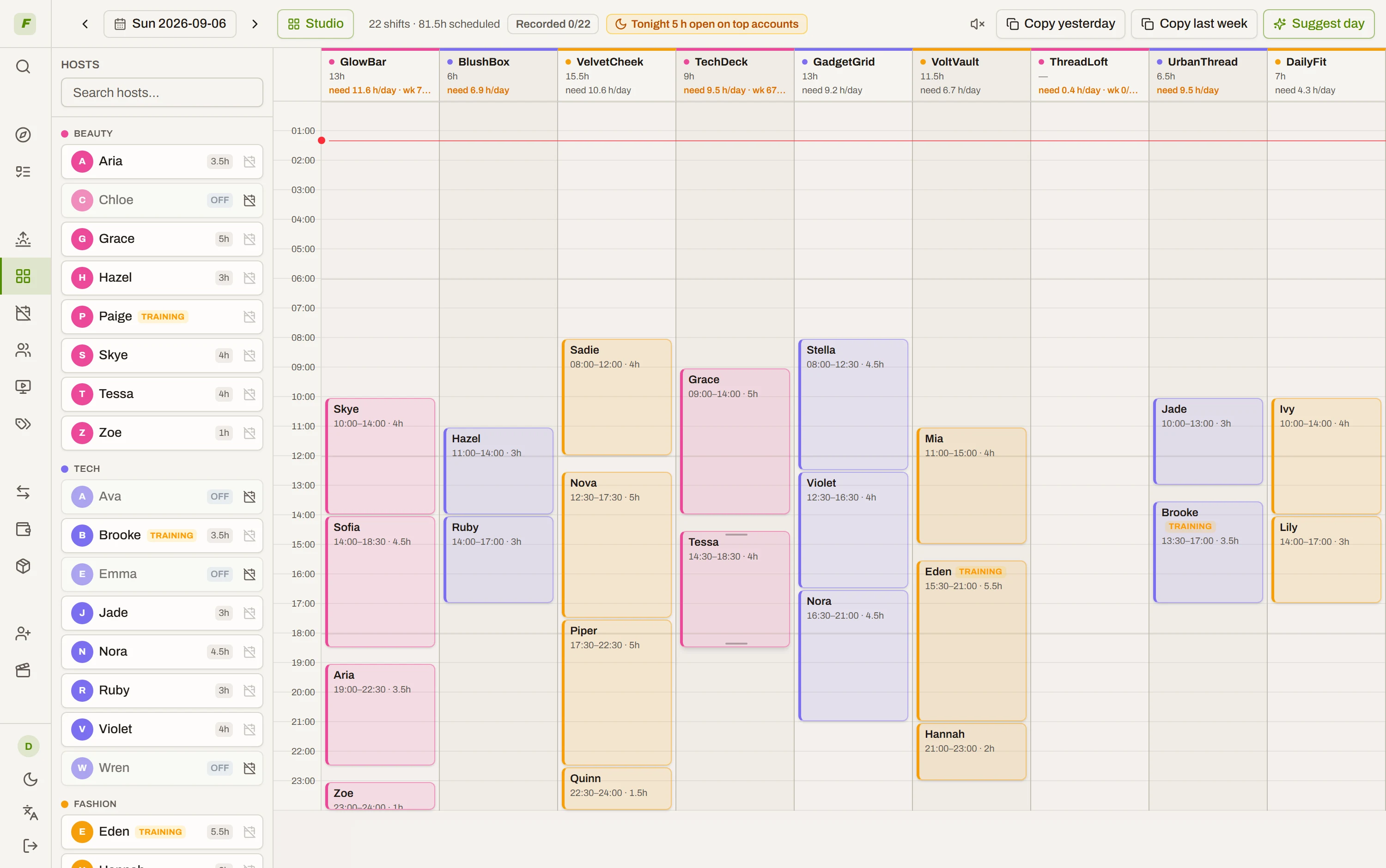 Schedule grid with AI draft